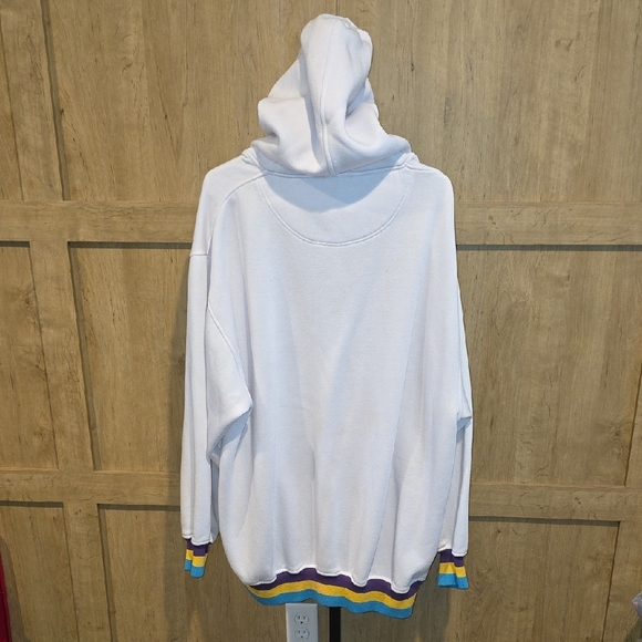 (J52) Men's White Zip-Up Sweater with Multicolor Stripes Plus Sz 3XL - Picture 4 of 5